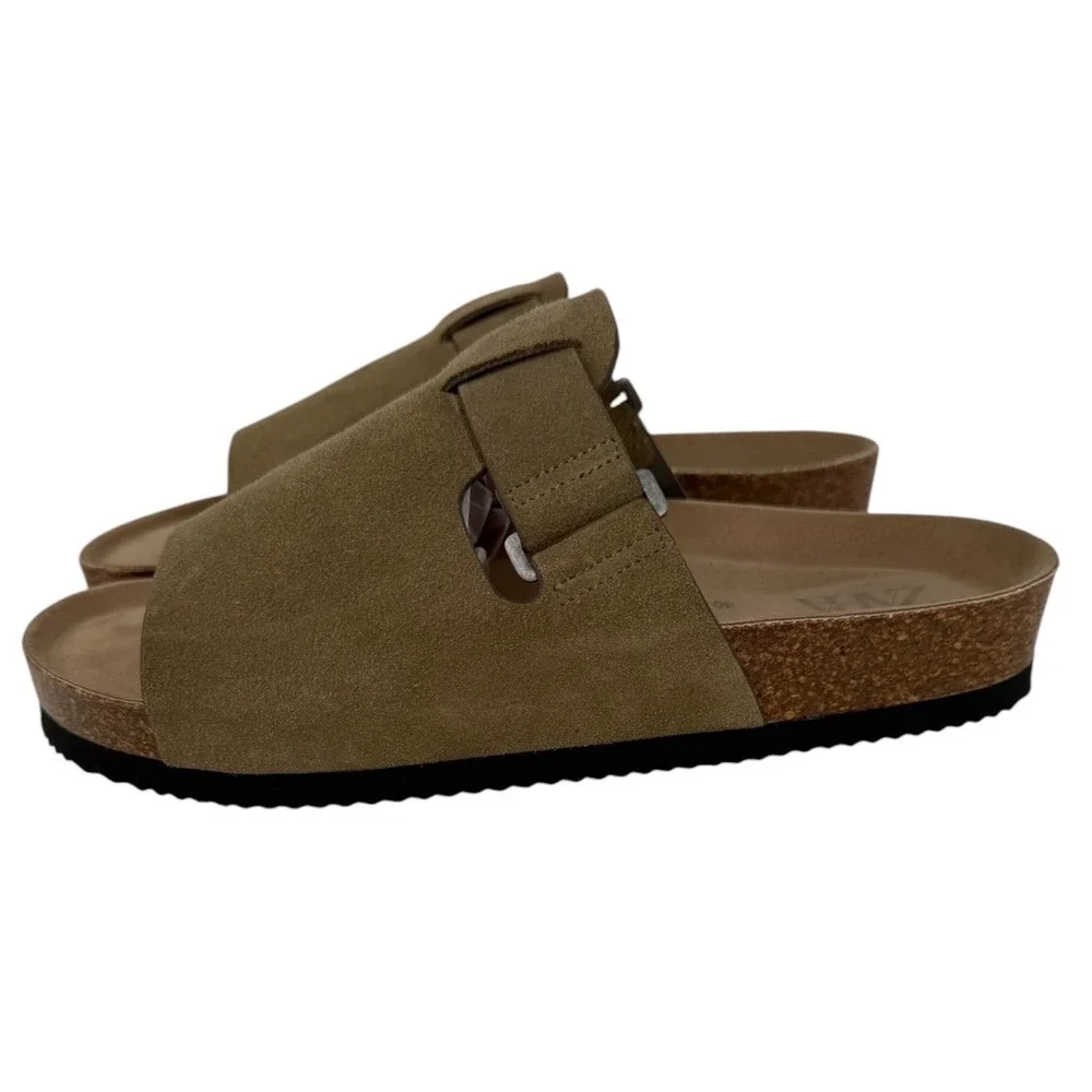 Zara Women's Brown Suede Cork Flat Slide Sandals Size EUR 40 (US 9) Boho Hippie - Picture 5 of 12